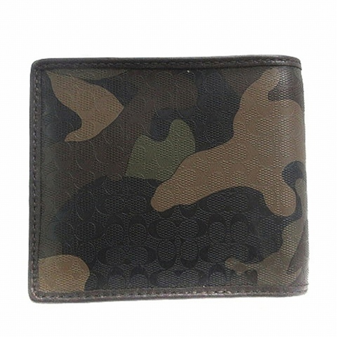 COACH(コーチ)のコーチ ミニシグネチャー 二つ折り財布 札入れ ロゴ 迷彩 F74687 緑系 メンズのファッション小物(折り財布)の商品写真