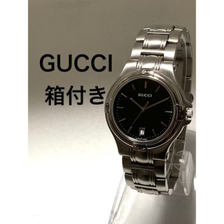 グッチ(Gucci)の極美品！　GUCCI グッチ　電池新品　男女兼用　ユニセックス　ブラック　腕時計(腕時計(アナログ))