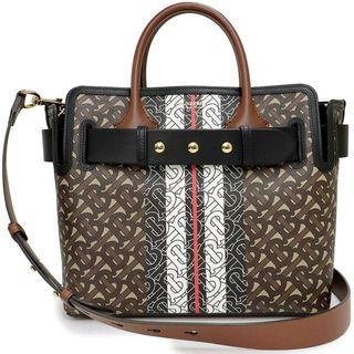 バーバリー(BURBERRY)のバーバリー スモール モノグラム ストライプ ベルト ショルダー ハンドバッグ 2WAY 斜め掛け レザー Eキャンバス BRIDLE BROWN ブライドルブラウン 茶 ゴールド金具 8019351 箱付 BURBERRY（新品・未使用品）(ハンドバッグ)