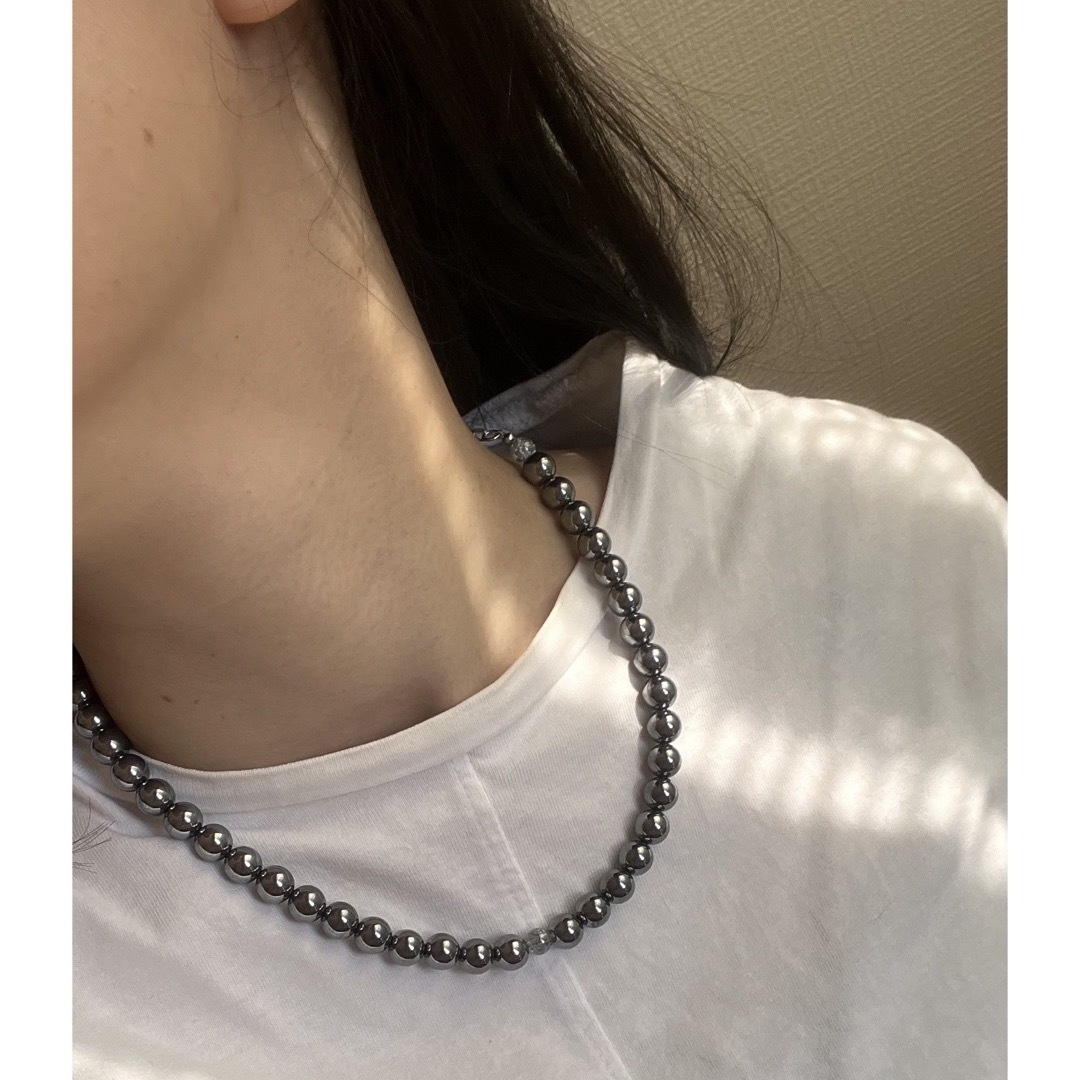 AAAテラヘルツ♡クラック水晶グレー♡ネックレス♡45㎝♡肩凝り首凝り解消 ハンドメイドのアクセサリー(ネックレス)の商品写真