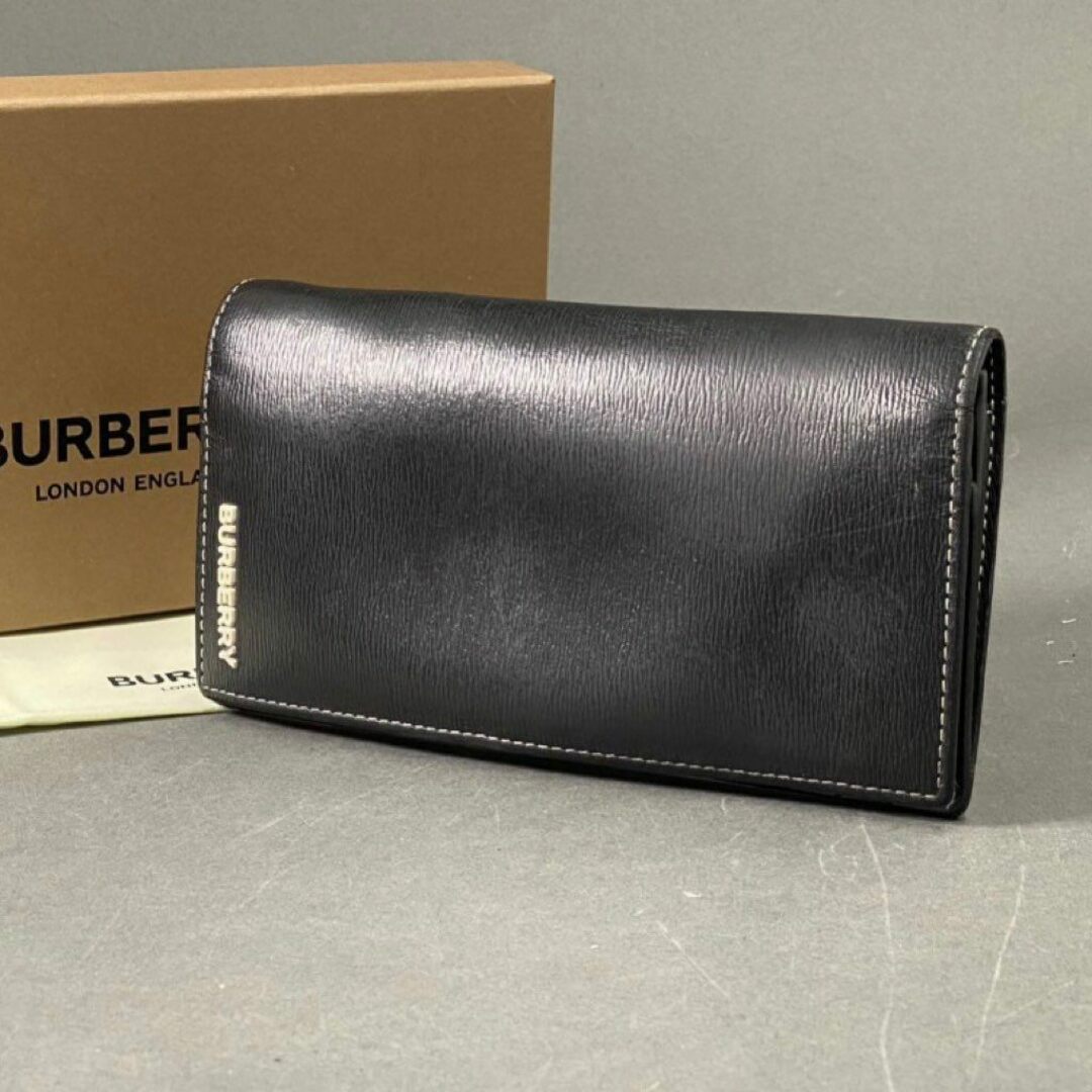 BURBERRY(バーバリー)の3j22 BURBERRY バーバリー ロングウォレット 長財布 札入れ レザー 本革 ロゴ ラバー メンズ レディース ユニセックス ブラック 服飾小物 メンズのファッション小物(長財布)の商品写真