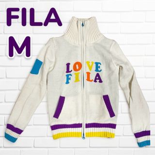 フィラ(FILA)のFILA GOLFフィラゴルフ/ニットブルゾン/アイボリーxパープル/M(ウエア)