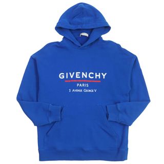 ジバンシィ(GIVENCHY)の良品 GIVENCHY ジバンシィ BMJ05430AF コットン ロゴプリント プルオーバー スウェットパーカー フーディ ブルー XS 正規品 メンズ(パーカー)