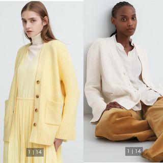 ユニクロ(UNIQLO)のソフトニットVネックフレアスリーブカーディガン（長袖）　UNIQLO 2枚セット(カーディガン)