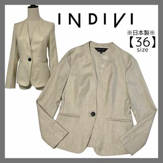 INDIVI - INDIVI インディヴィ 麻調ノーカラージャケット 涼しげ ビジネスフォーマル