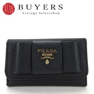 プラダ(PRADA)の【中古】 プラダ キーケース 1PG222 サフィアーノ サフィアーノ NERO ブラック ゴールド金具 リボン 6連 レディース 女性 PRADA(キーケース/名刺入れ)