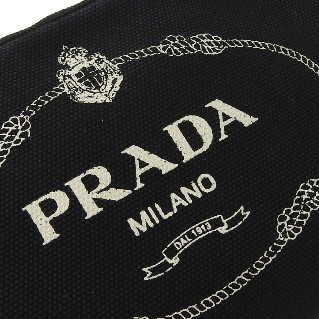 PRADA(プラダ)の【中古】 プラダ ポーチ 1NA021 キャンバス NERO＋TALCO ブラック ゴールド金具 小物入れ 化粧 ストライプ レディース 女性 PRADA レディースのファッション小物(ポーチ)の商品写真