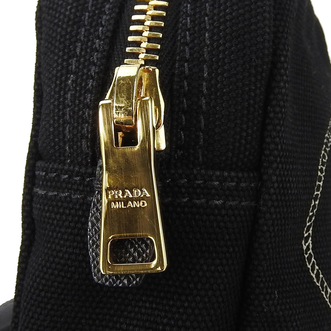 PRADA(プラダ)の【中古】 プラダ ポーチ 1NA021 キャンバス NERO＋TALCO ブラック ゴールド金具 小物入れ 化粧 ストライプ レディース 女性 PRADA レディースのファッション小物(ポーチ)の商品写真