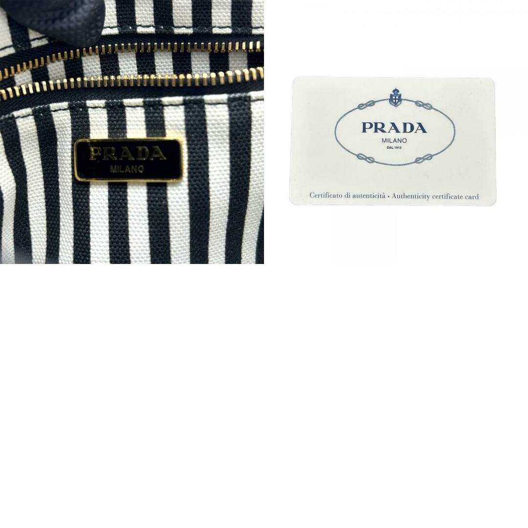 PRADA(プラダ)の【中古】 プラダ ポーチ 1NA021 キャンバス NERO＋TALCO ブラック ゴールド金具 小物入れ 化粧 ストライプ レディース 女性 PRADA レディースのファッション小物(ポーチ)の商品写真