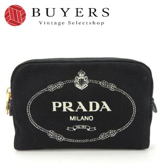 プラダ(PRADA)の【中古】 プラダ ポーチ 1NA021 キャンバス NERO＋TALCO ブラック ゴールド金具 小物入れ 化粧 ストライプ レディース 女性 PRADA(ポーチ)