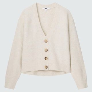 ユニクロ(UNIQLO)のスフレヤーンVネックショートカーディガン（長袖） UNIQLO(カーディガン)