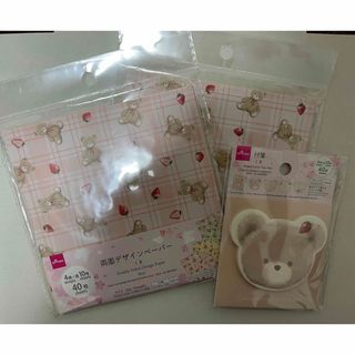 ダイソー(DAISO)のくま　くまちゃん　デザインペーパー　折り紙　付箋　付箋紙　いちご　ダイソー(その他)