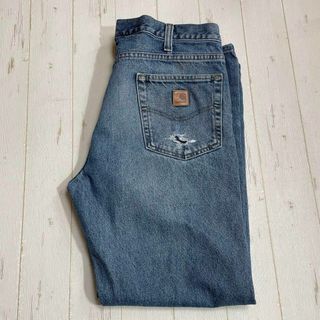 カーハート(carhartt)のカーハート　ダメージデニム　ワークパンツ　青ブルーデニム　メンズ　アメリカ古着(デニム/ジーンズ)