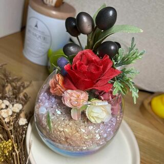 【ハンドメイド】 ガラス 花 造花 インテリア ストーン 石 バラ カラフル(インテリア雑貨)