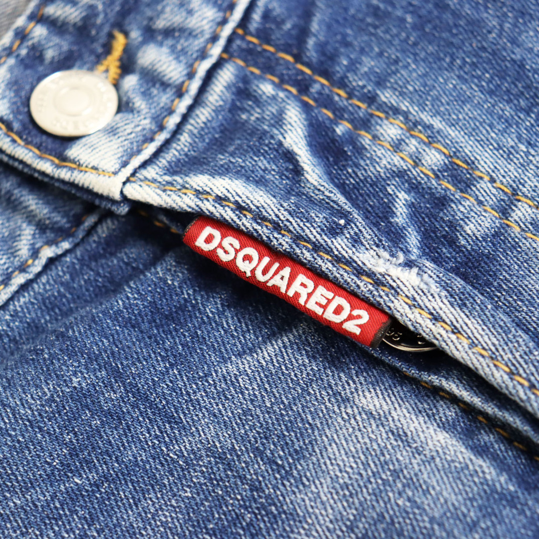 DSQUARED2(ディースクエアード)の美品 DSQUARED2 ディースクエアード 22AW S71LB1121 ダメージ加工 ボタンフライ クラッシュデニムパンツ/スキニージーンズ インディゴブルー 48 イタリア製 正規品 メンズ メンズのトップス(ジャージ)の商品写真