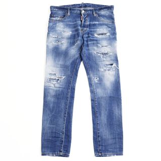 DSQUARED2 - 美品 DSQUARED2 ディースクエアード 22AW S71LB1121 ダメージ加工 ボタンフライ クラッシュデニムパンツ/スキニージーンズ インディゴブルー 48 イタリア製 正規品 メンズ