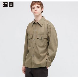 ユニクロ(UNIQLO)の新品　ユニクロU UNIQLO U デニムオーバーサイズシャツ　カーキ　Lサイズ(衣装)