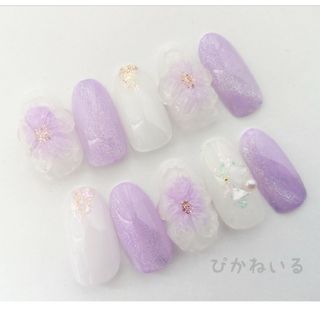 ラベンダーカラー，紫陽花，春ネイル(ネイルチップ)