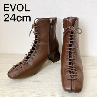 イーボル(EVOL)のEVOL イーボル スクエアレースアップブーツ  サイドファスナー　24cm(ブーツ)