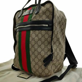 グッチ(Gucci)の稀少 グッチ リュック GGスプリーム PVC 革 シェリーライン ベージュ 黒(リュック/バックパック)