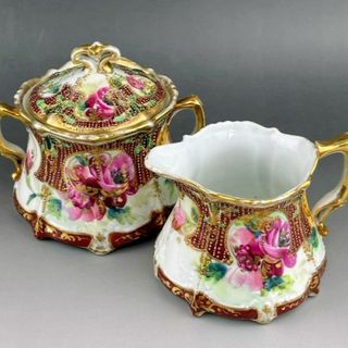 ノリタケ(Noritake)のオールドニッポン 薔薇図 金盛り シュガーポット クリーマー シュガーボウル(テーブル用品)