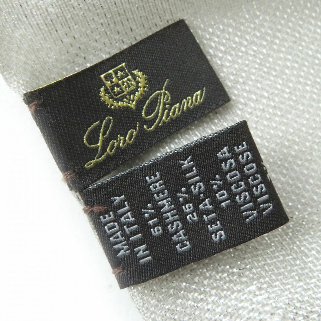 LORO PIANA(ロロピアーナ)の美品△Loro piana ロロピアーナ 一部ラメ糸入り ミニフリンジ付き カシミヤ×シルク 大判 ショール／ストール グレージュ系 イタリア製 レディースのファッション小物(マフラー/ショール)の商品写真