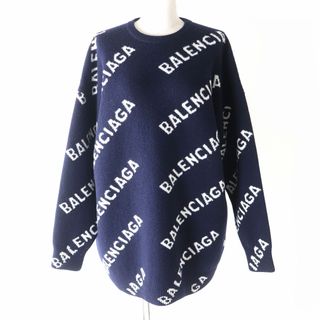 バレンシアガ(Balenciaga)の極美品△正規品 BALENCIAGA バレンシアガ 20SS 620983 ALLOVER LOGO クルーネック ジャガードロゴ ニット セーター レディース ネイビー M(ニット/セーター)