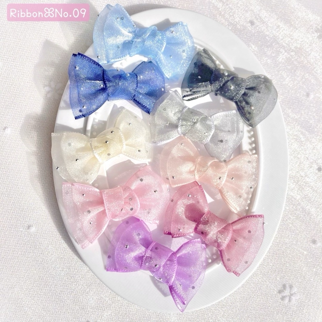 【RibbonꕤNo.09】シルバードット キャンディリボン♥全9色♥各¥380 ハンドメイドのキッズ/ベビー(ファッション雑貨)の商品写真