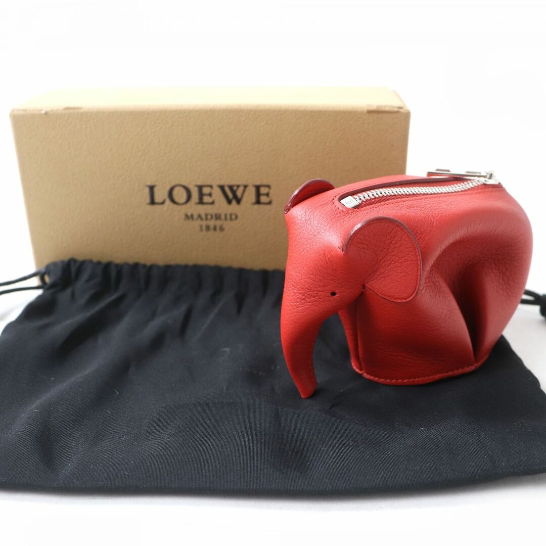 LOEWE(ロエベ)の未使用品△スペイン製 LOEWE ロエベ 101411 ゾウ 象 エレファントモチーフ レザー コインケース／ミニポーチ レディース レッド 赤 箱袋付 レディースのファッション小物(財布)の商品写真