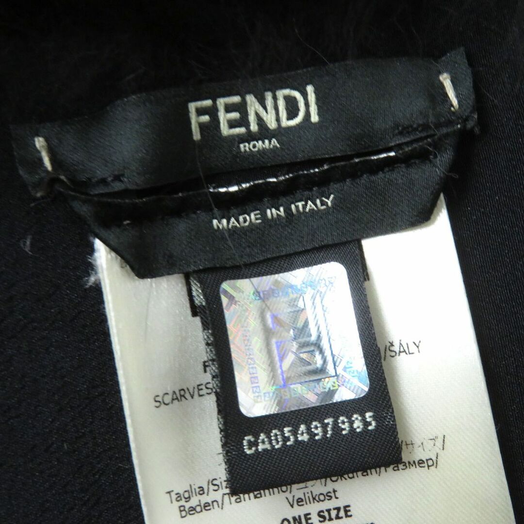 FENDI(フェンディ)の極美品△正規品 フェンディ FNG467 レディース リボン付 フォックスファー×シルク マフラー/ショール/ティペット ブラック×ホワイト 伊製 レディースのファッション小物(マフラー/ショール)の商品写真