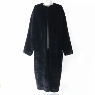 ヨウジヤマモト(Yohji Yamamoto)の美品△正規品 ヨウジヤマモト ノアール NG-C04-202 フェイクファー リバーシブル ノーカラー ロングコート フロントオープン 黒 3 日本製(ロングコート)