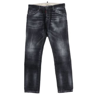 美品 DSQUARED2 ディースクエアード 22AW S71LB1088 Skater Jean レザーパッチ付き ダメージ加工 ボタンフライ デニムパンツ ブラック 48 イタリア製 正規品 メンズ