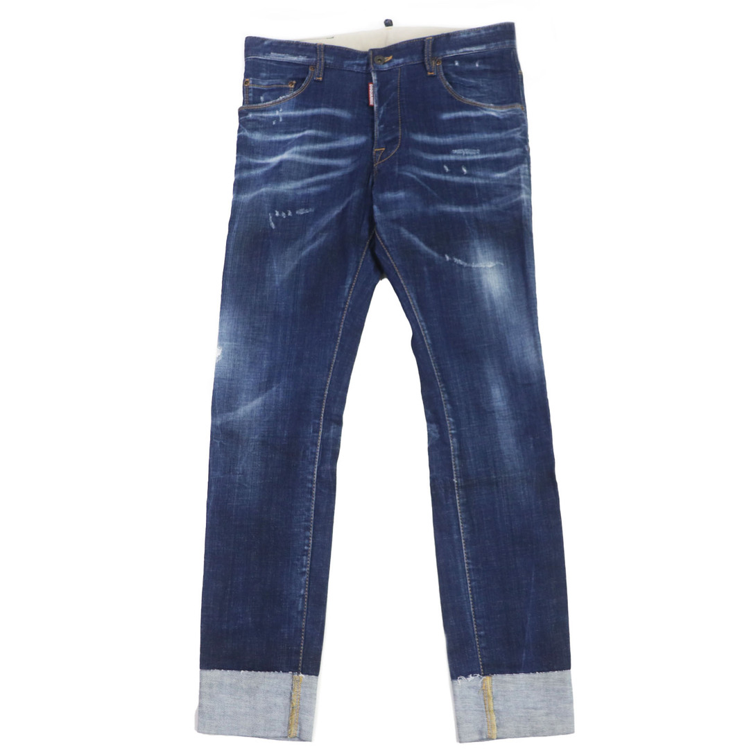 DSQUARED2(ディースクエアード)の極美品 DSQUARED2 ディースクエアード 22AW S71LB1127 Skater Jean レザーパッチ付き クラッシュデニムパンツ インディゴブルー 48 伊製 正規品 メンズ メンズのトップス(ジャージ)の商品写真