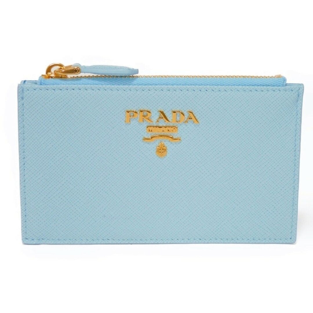 PRADA(プラダ)のPRADA プラダ サフィアーノ マルティック カードホルダー 小銭入れ パスケース 名刺入れ ライトブルー ブルー ホワイト マルチカラー 現行 RFID ICチップ 未使用 ロゴ メタル コインケース 1MC086 ZLP F02T0 レディースのファッション小物(コインケース)の商品写真