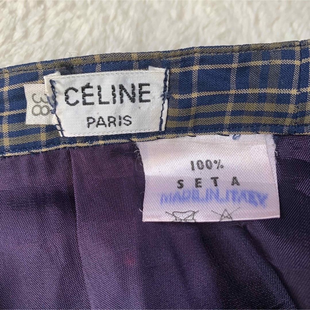 celine(セリーヌ)の極美品✨CELINE セリーヌ フィービー期 チェックスカート　プリーツ　シルク レディースのスカート(ひざ丈スカート)の商品写真