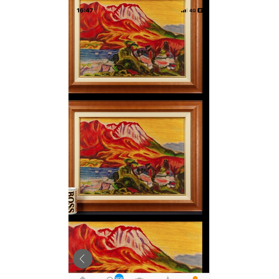 梅原龍三郎油彩 手描き『桜島』 表裏サイン(印譜) 中川一政鑑定 梅原龍三郎油彩 手描き『桜島』 表裏サイン(印譜) 中川一政鑑定