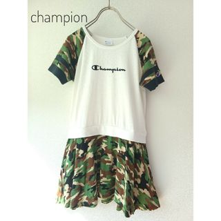 チャンピオン(Champion)のチャンピオン×ハッシュアッシュコラボ　半袖ワンピース　カモフラ　150(ワンピース)