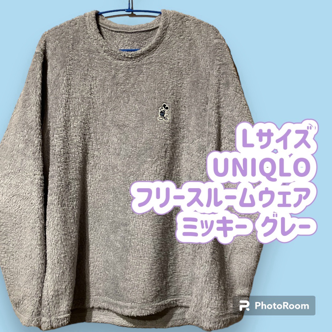 Disney(ディズニー)のメンズL UNIQLO フリースルームウェア ミッキー グレー エンタメ/ホビーのおもちゃ/ぬいぐるみ(キャラクターグッズ)の商品写真