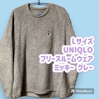 ディズニー(Disney)のメンズL UNIQLO フリースルームウェア ミッキー グレー(キャラクターグッズ)