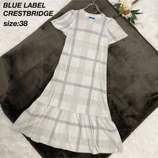 ブルーレーベルクレストブリッジ(BLUE LABEL CRESTBRIDGE)のブルーレーベルクレストブリッジ コットン半袖ワンピース チェック グレー38(ロングワンピース/マキシワンピース)