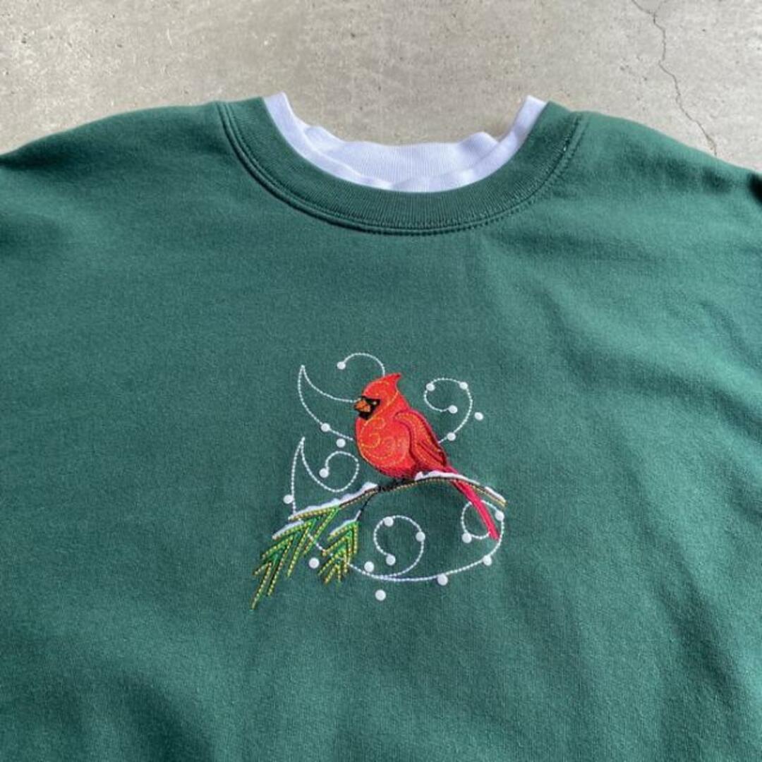 鳥 アニマル 刺繍 レイヤード スウェットシャツ  レディースL レディースのトップス(トレーナー/スウェット)の商品写真