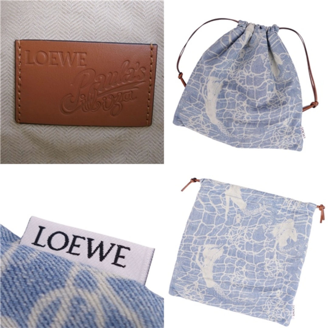 LOEWE(ロエベ)の美品 ロエベ LOEWE バッグ ポーチ 巾着袋 Paula's Ibiza ドローストリングポーチ アナグラム マーメイド柄 キャンバス カバン レディース ライトブルー レディースのバッグ(その他)の商品写真