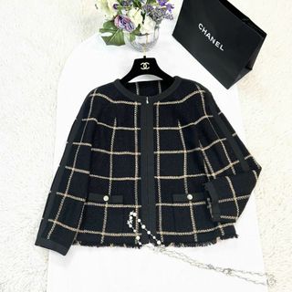 シャネル(CHANEL)の★CHANEL★極美品★希少44★COCOツイード★ラメ★ノーカラー★ジャケット(ノーカラージャケット)