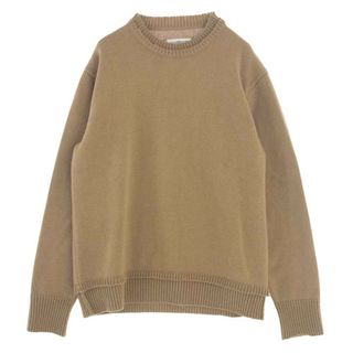 エムエムシックス(MM6)のMAISON MARGIELA メゾンマルジェラ ニット 22AW SI1GP0001 イタリア製 Elbow Patch Crew Neck Sweater エルボーパッチ クルーネックニット レイヤード スエード プルオーバー セーター ライトブラウン系 L【中古】(ニット/セーター)