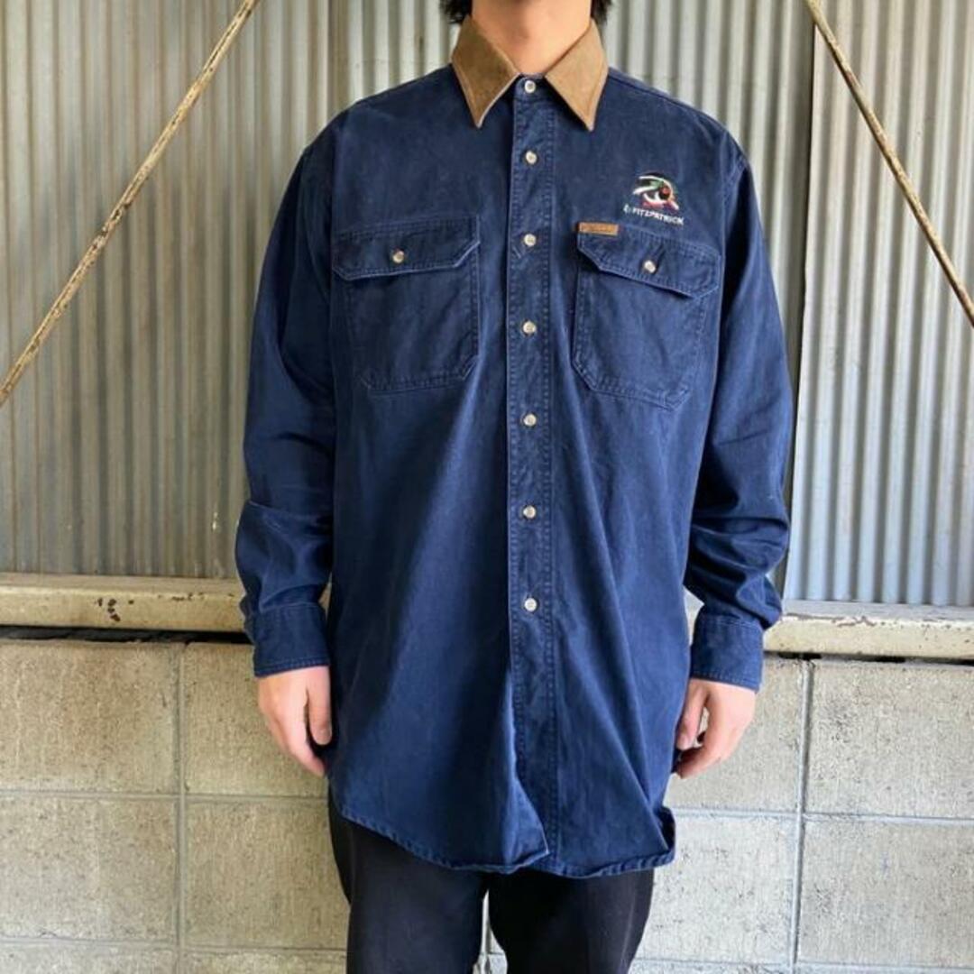 WOOLRICH(ウールリッチ)の90年代 WOOLRICH ウールリッチ 企業ロゴ刺繍 コットンツイル ワークシャツ メンズL メンズのトップス(シャツ)の商品写真