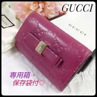 グッチ(Gucci)のGUCCI　グッチ　6連　キーケース　GG 柄　シマ　リボン　パープル ピンク(キーケース)