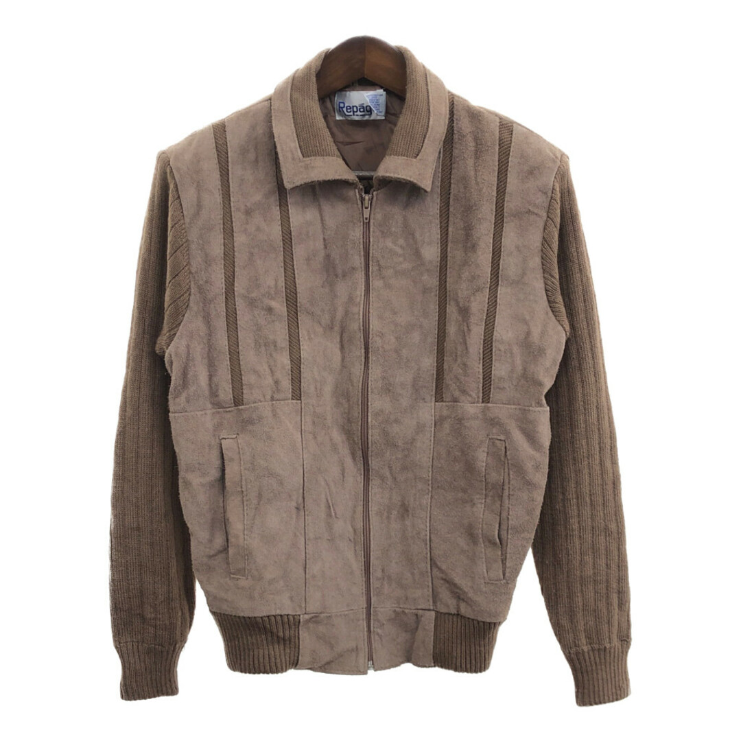 90年代 Repage スエード レザー アクリル ニット 切り返し ジャケット アウター アメカジ ベージュ (メンズ L) 中古 古着 P7945
