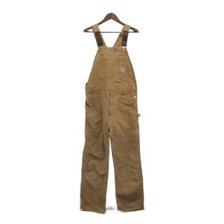 カーハート(carhartt)の90年代 USA製 Carhartt カーハート ダック ワーク オーバーオール ボトムス ダブルニー ワーク ベージュ (メンズ 38/34) 中古 古着 P8061(サロペット/オーバーオール)