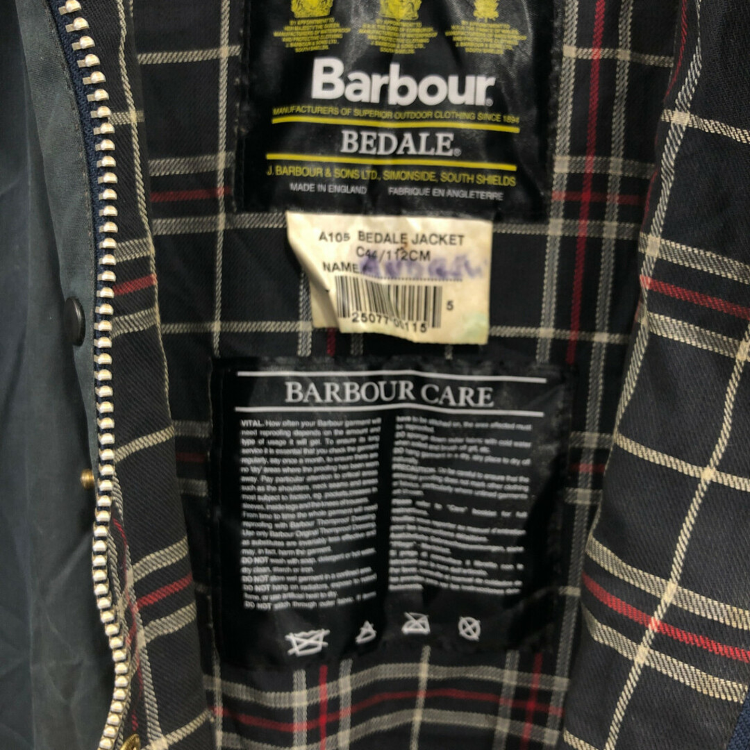 Barbour(バーブァー)の2000年代～ イングランド製 Barbour バブアー BEDALE ビデイル オイルドジャケット アウター ブラック (メンズ 44) 中古 古着 P8102 メンズのジャケット/アウター(その他)の商品写真