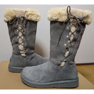 UGG アグ 26cm ロングブーツ グレー US9 レースアップブーツ ボア